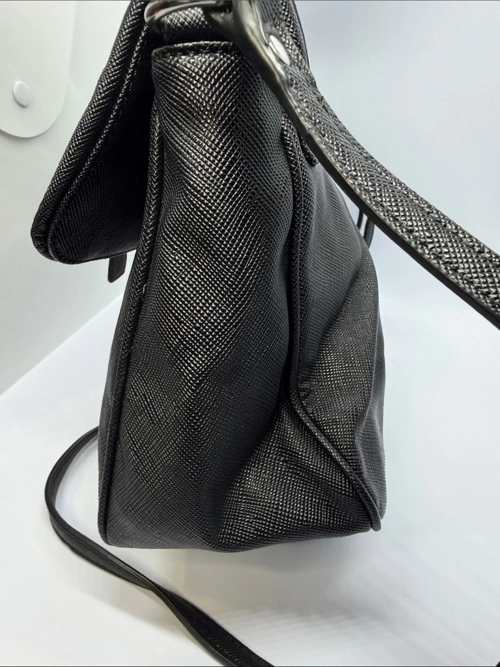GUESS Black Satchel with Silver Metallic Strap Accent